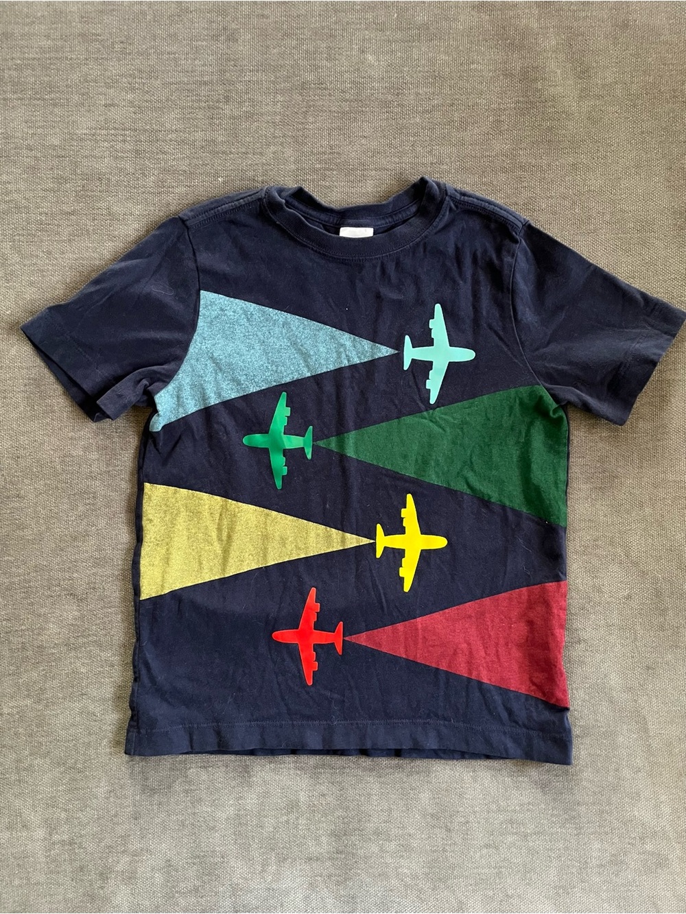 Hanna Andersson Navy Tee with Multi-Color Airplane Motif